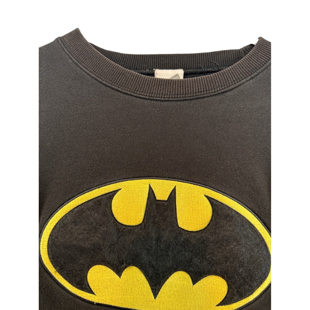 Vintage 1999 Batman Warner Bros Studio Store Sweatshirt Black Fuzzy Logo L Flaws - Picture 3 of 11